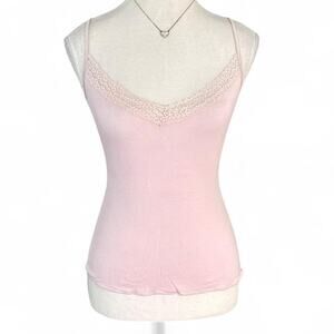 Baby Pink Y2K  lace cami top with lace trim fitted size M casual